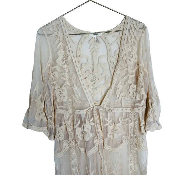 Entro Robe Women's Small #J9083 V-Nk Bell Slv Ivory Floral Lace Nylon/Cotton - Picture 4 of 9